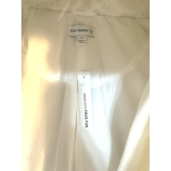 Susan Graver 1X Womens Winter Coat Jacket White Faux Fur Hood Quilted Puffer NWT - Picture 7 of 8